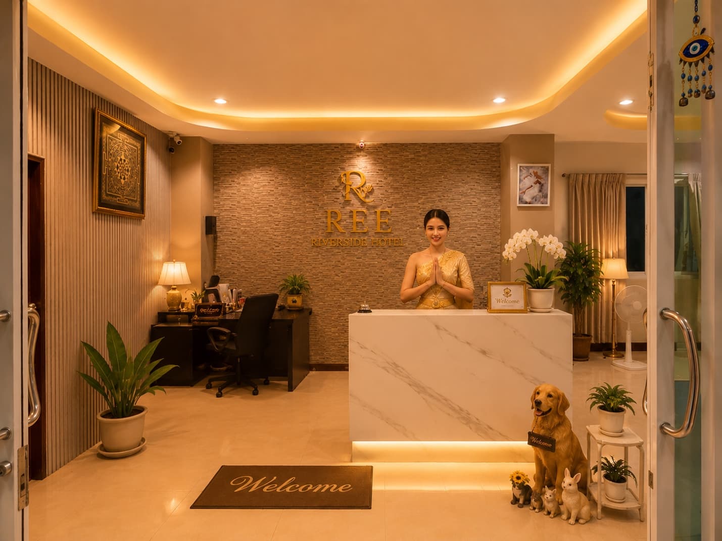 Ree Hotel reception — warm welcome
